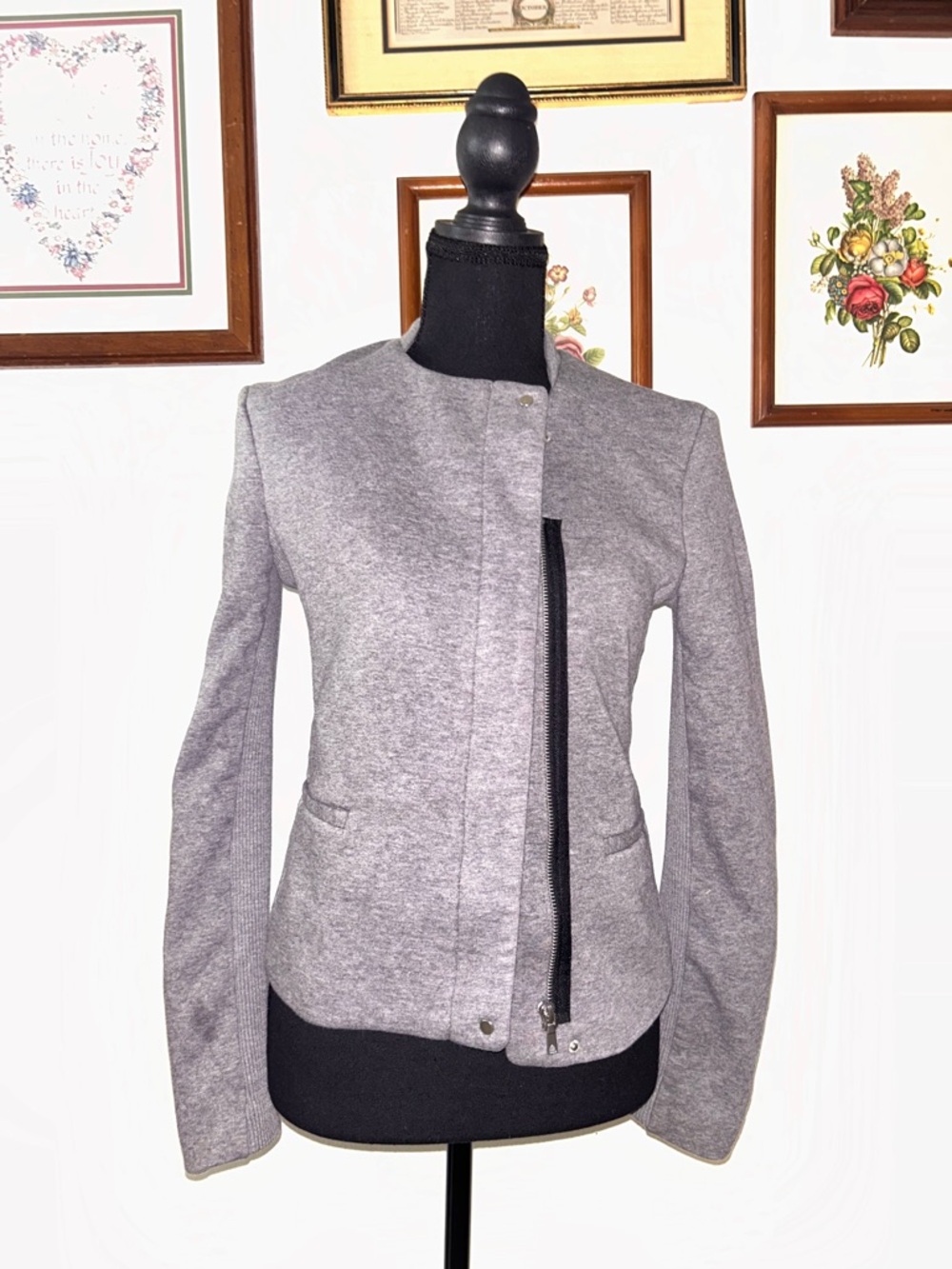 Zara Light Grey Asymmetric Zip Blazer